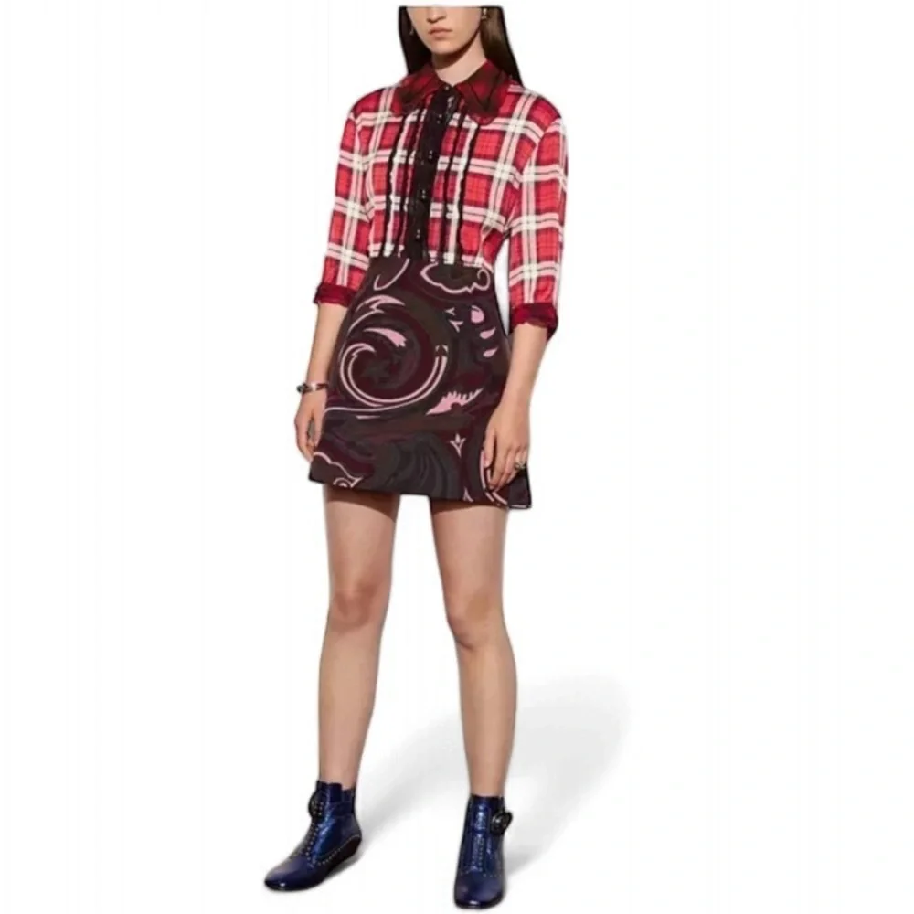 COACH 1941 Plaid Peter Pan Collar Mixed Silk Print Mini Dress – Size 4 NWOT